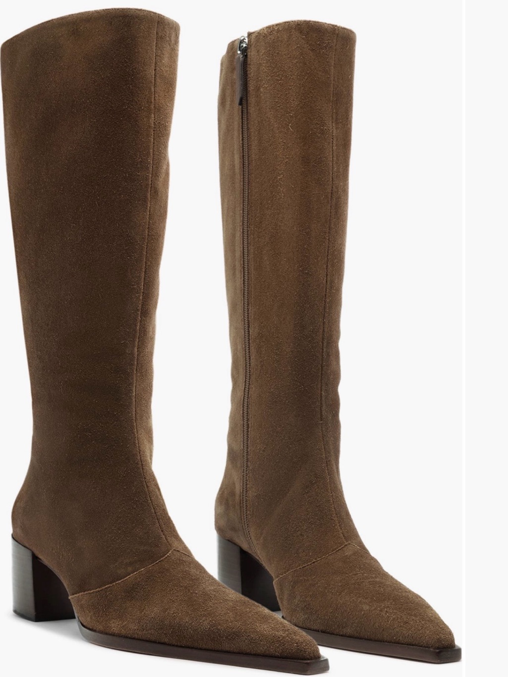 Schutz Brown Suede Pointed-Toe Block Heel Boots